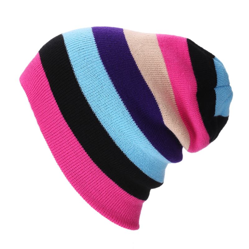 Dammössor Randiga Regnbågsfärger Mössa Stickade Mössor Bomull Mjuk Mössa Gorro-keps