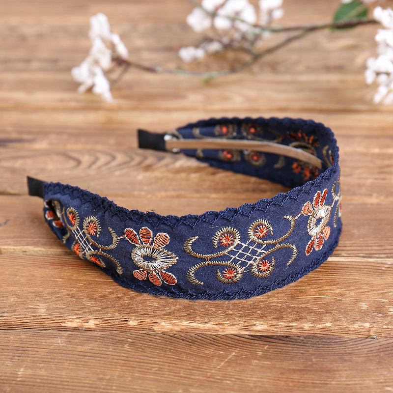 Etniskt Broderi Spets Flicka Pannband Lantlig Tjej Vindmocka Blommigt Tyg Pannband Håraccessoarer