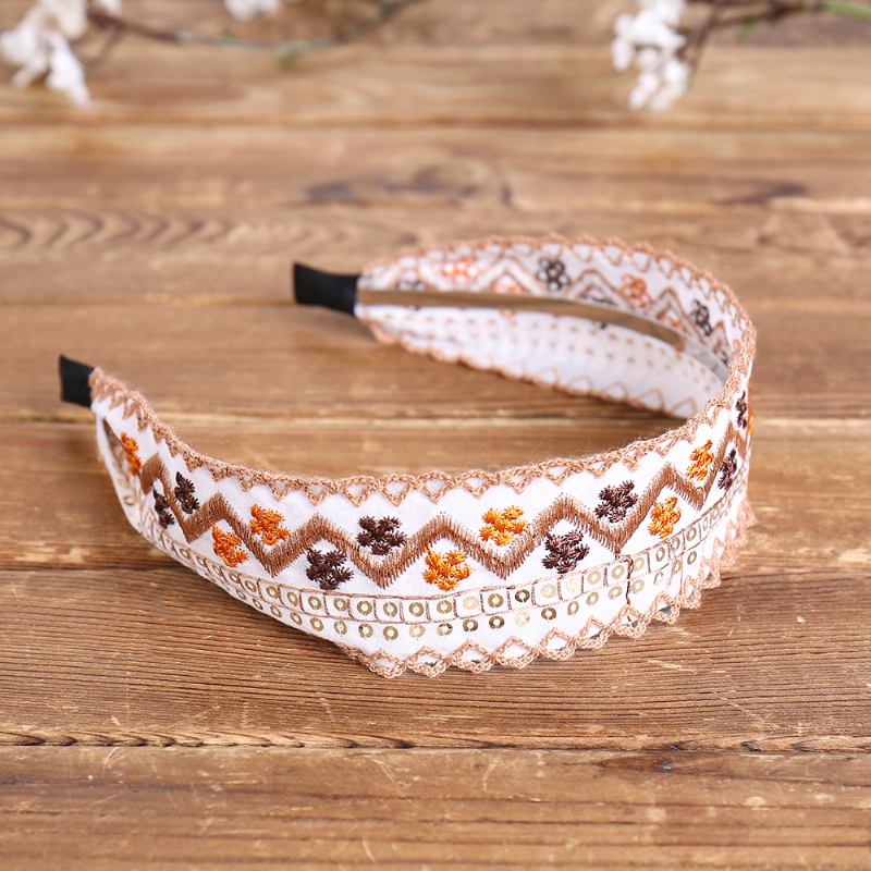 Etniskt Broderi Spets Flicka Pannband Lantlig Tjej Vindmocka Blommigt Tyg Pannband Håraccessoarer