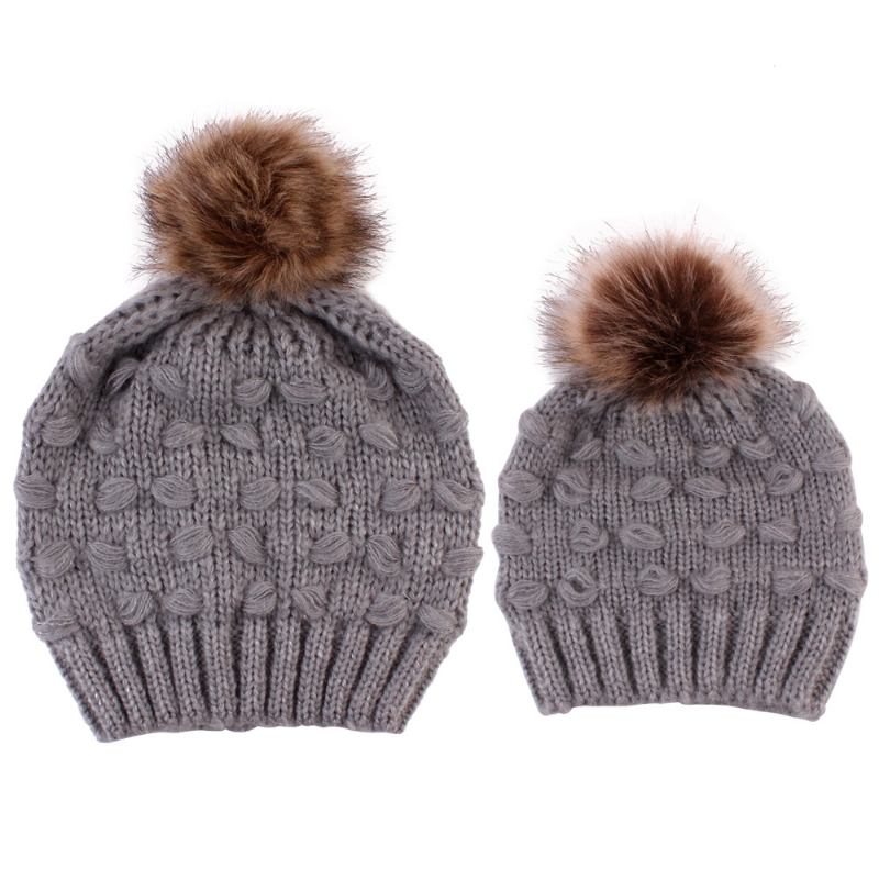 Förälder-barn Stickad Mössa Tillverkare Spot Butterfly Fur Ball Warm Hat