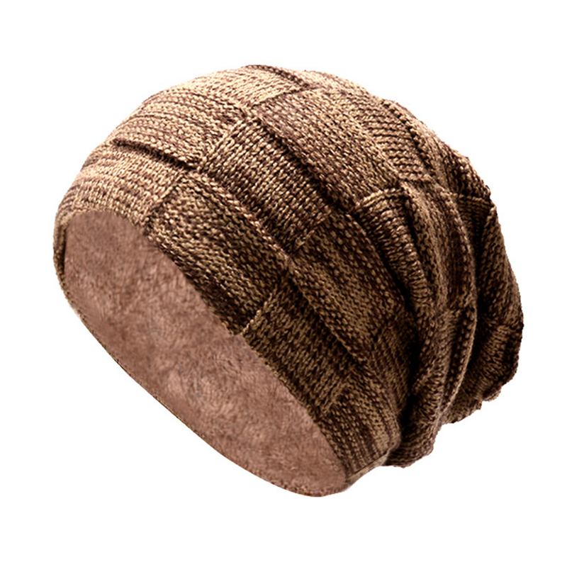 Herr 2st Ull Plus Sammet Plus Tjocklek Vinter Utomhus Håll Dig Varm Nackskydd Huvudbonad Halsduk Stickad Mössa