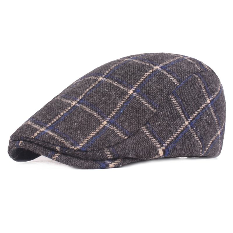 Herr Dam Vinter Ull Pläd Målare Basker Caps Outdor Justerbar Peaked Cap