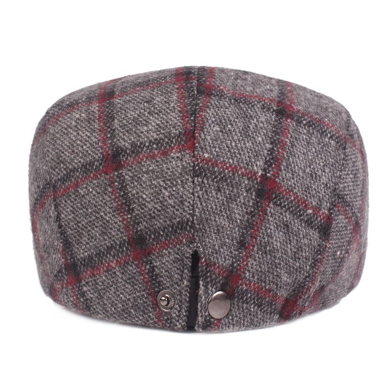 Herr Dam Vinter Ull Pläd Målare Basker Caps Outdor Justerbar Peaked Cap