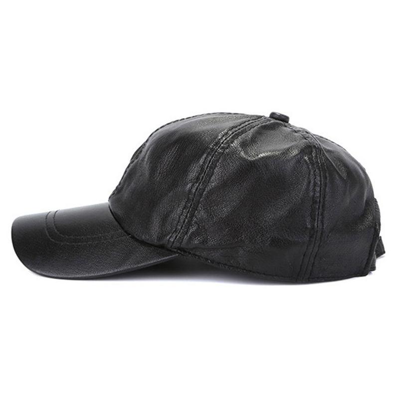 Herr Vinter Vindtät Ko Läder Baseball Keps Mode Utomhus Justerbar Framåt Hatt
