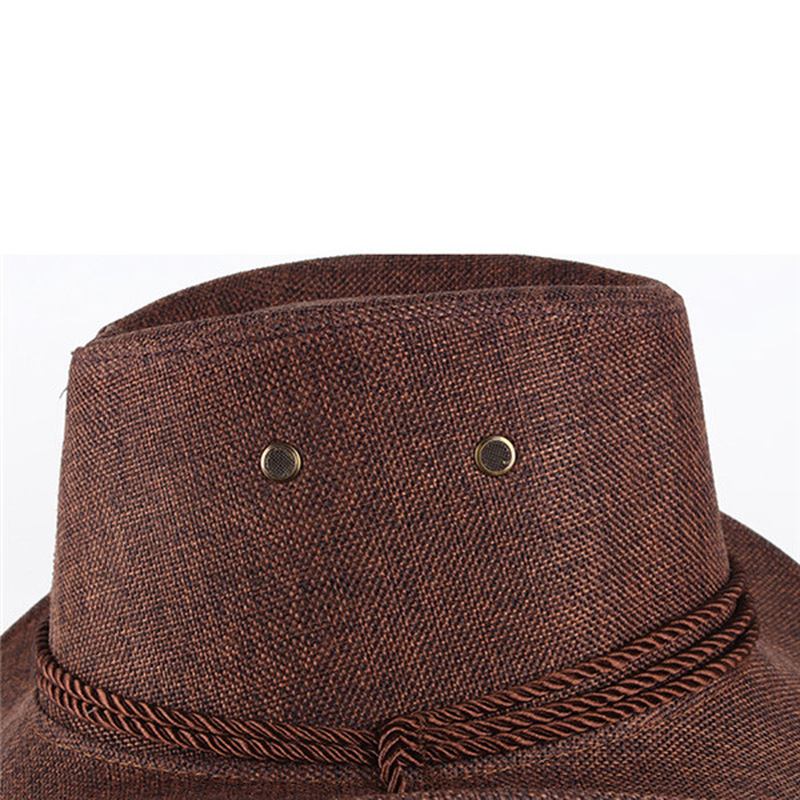 Herr Western Cowboy Hatt Utomhus Wide Brim Linne Hatt
