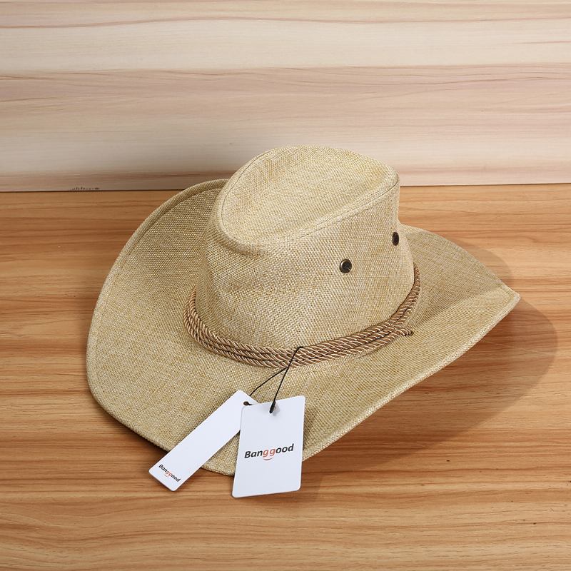 Herr Western Cowboy Hatt Utomhus Wide Brim Linne Hatt