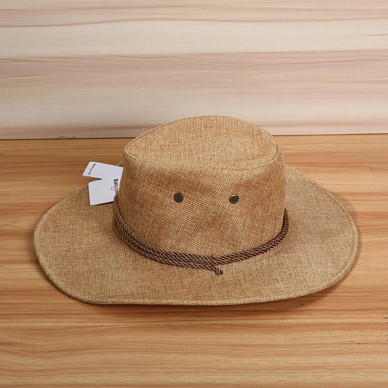 Herr Western Cowboy Hatt Utomhus Wide Brim Linne Hatt