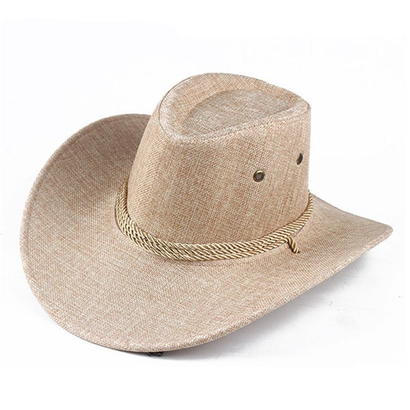 Herr Western Cowboy Hatt Utomhus Wide Brim Linne Hatt