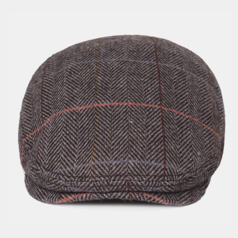 Herr Ylle Fiskbensgitter Mönster Basker Brittisk Retro Öronskydd Forward Hatt Newsboy Hat