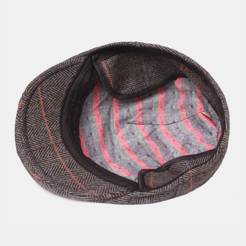 Herr Ylle Fiskbensgitter Mönster Basker Brittisk Retro Öronskydd Forward Hatt Newsboy Hat