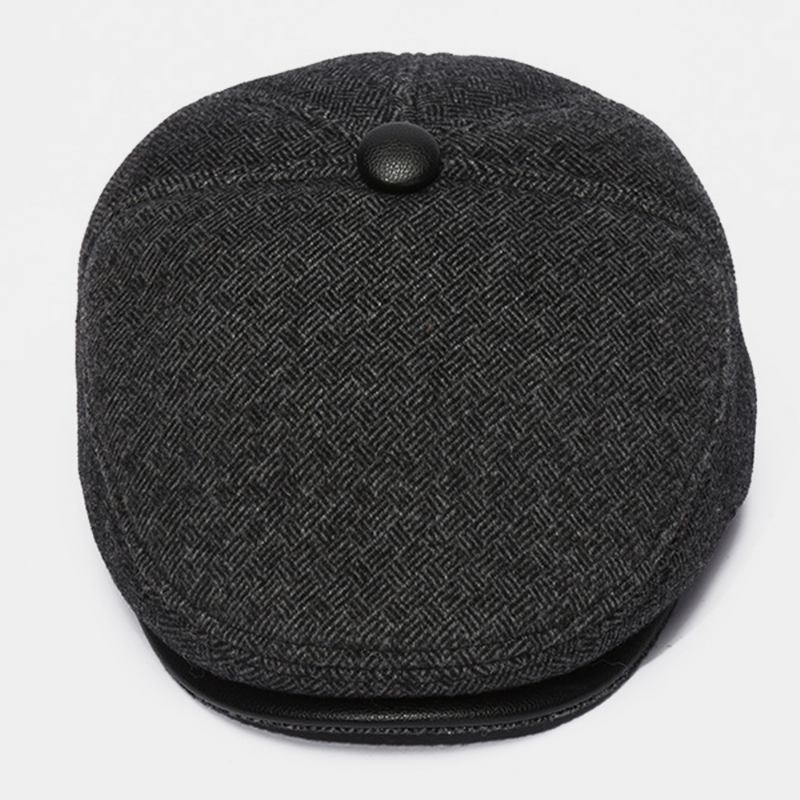 Herr Yllefilt Plus Sammet Thicken Öronskydd Håll Värmen Casual Framåt Hatt Basker Hatt