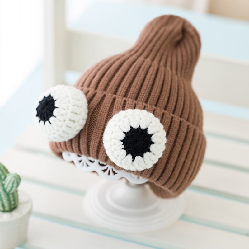 Höst Och Vinter Babymössor Koreansk Version Av Big Eyes Flickor Stickade Mössor Pojkar Öronskydd Varma Hattar Barns Yllehattar