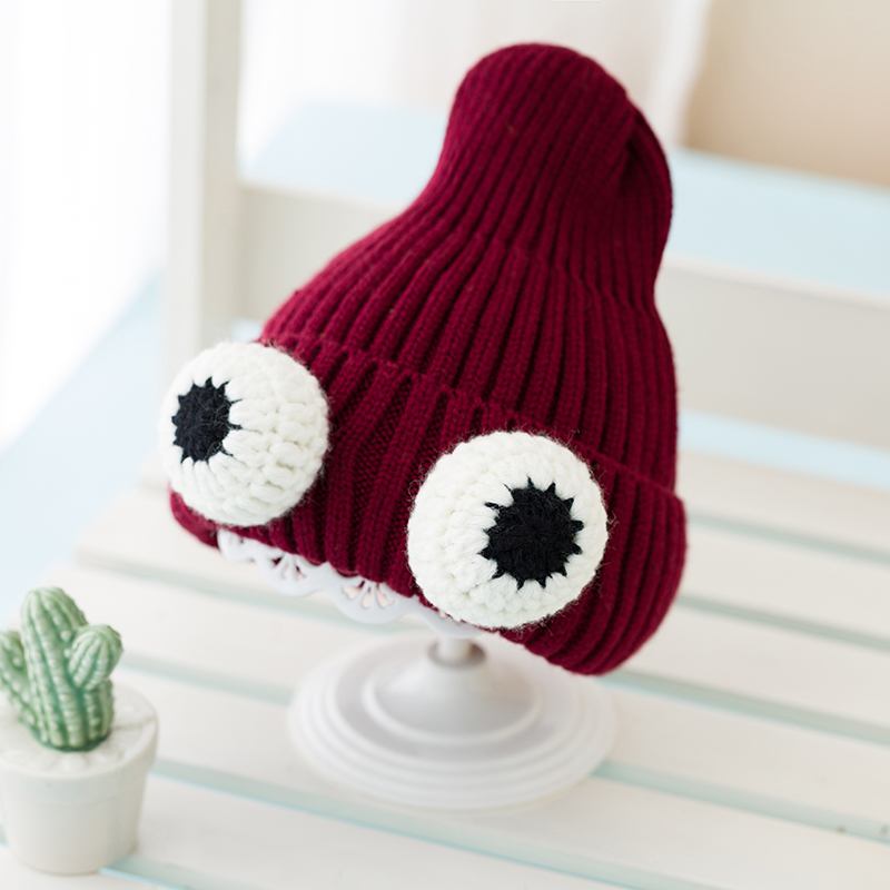 Höst Och Vinter Babymössor Koreansk Version Av Big Eyes Flickor Stickade Mössor Pojkar Öronskydd Varma Hattar Barns Yllehattar