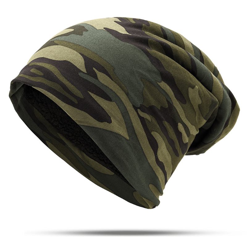 Kamouflage För Män Vinter Plus Sammet Varm Slouchy Beanie Hat Casual Plus Size Öronkåpor Skallkeps