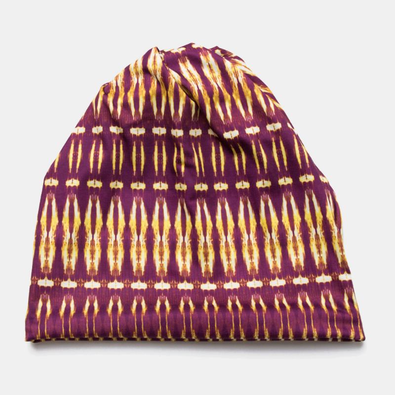 Kvinnor Bomull Geometri Mönster Dual-use Baotou Hatt Haklapp Mode Casual Andas Elastisk Scarf Beanie Hatt Hatt Hatt Huvudduk