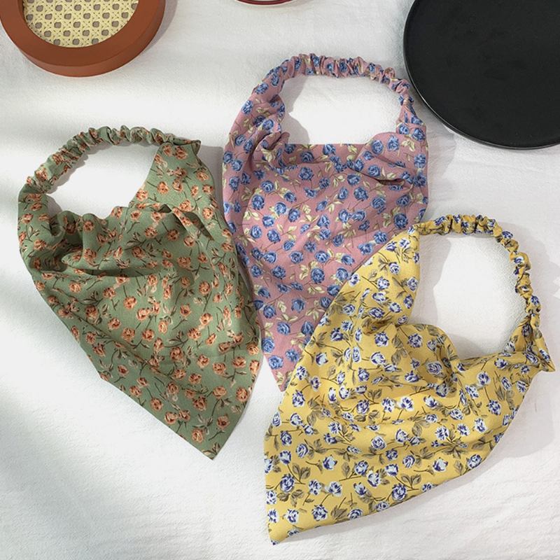 Kvinnor Chiffong Blommönster Elastisk Fyrkantig Halsduk Mode Triangel Halsduk Pannband Huvudduk Huvudbonad