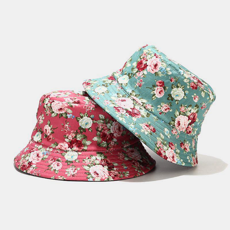 Kvinnor Dubbelsidig Sommar Uv-skydd Blommönster Casual Outdoor Sun Hat Bucket Hat