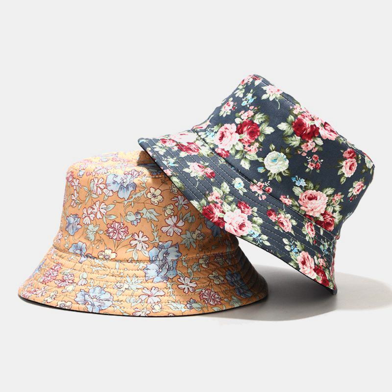 Kvinnor Dubbelsidig Sommar Uv-skydd Blommönster Casual Outdoor Sun Hat Bucket Hat