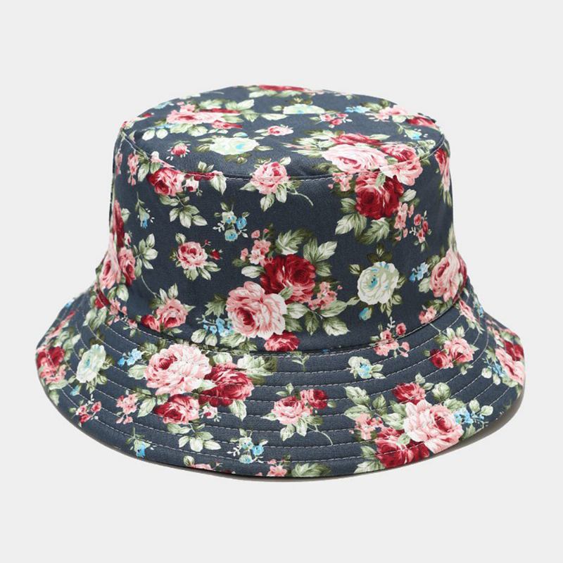 Kvinnor Dubbelsidig Sommar Uv-skydd Blommönster Casual Outdoor Sun Hat Bucket Hat