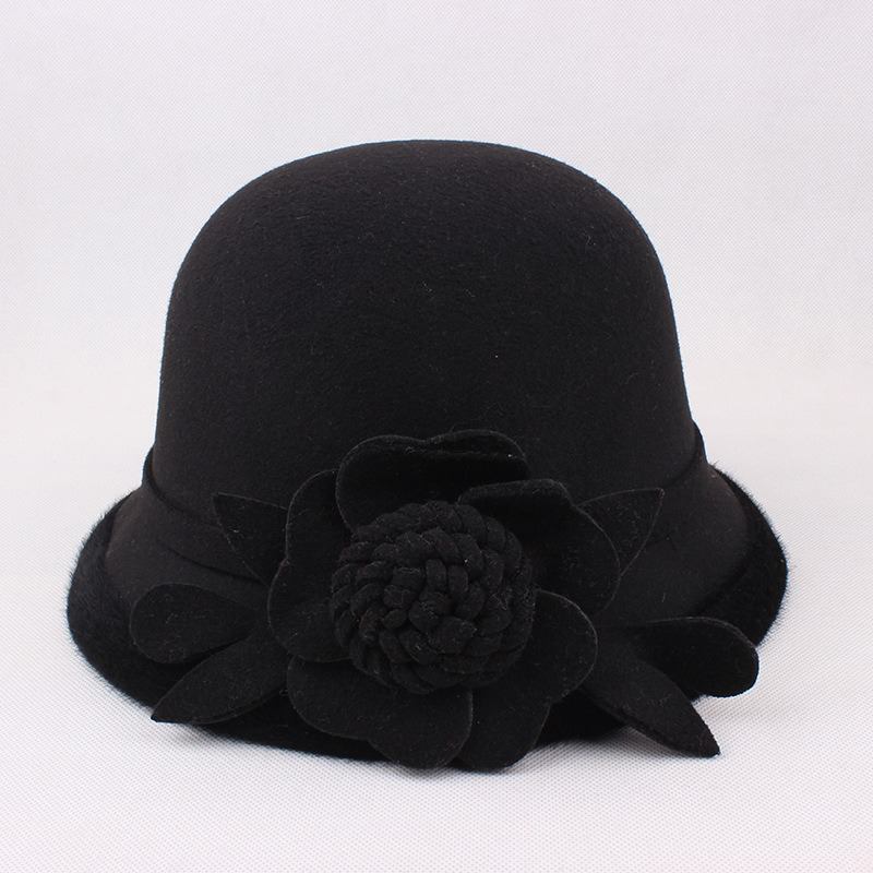 Kvinnor Varm Woolen Bowler Hat Blommor Etnisk Bucket Hat