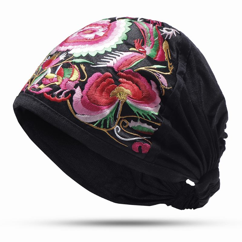 Kvinnor Vintage Blommig Broderade Mössor Utomhus Bra Elastisk Turban Hatt