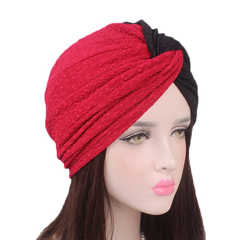 Kvinnor Vintage Muslim Polyester Crossed Chemical Turban Hat Casual Stripe Beanie Cap