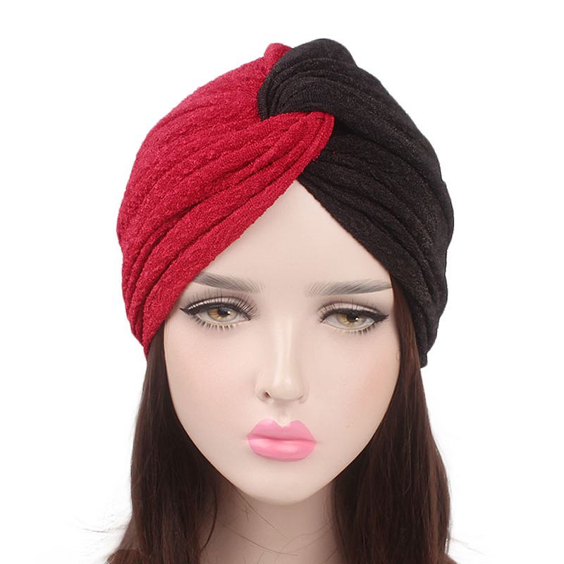 Kvinnor Vintage Muslim Polyester Crossed Chemical Turban Hat Casual Stripe Beanie Cap