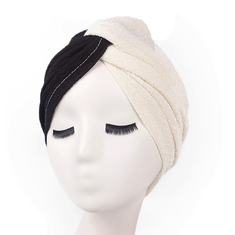 Kvinnor Vintage Muslim Polyester Crossed Chemical Turban Hat Casual Stripe Beanie Cap