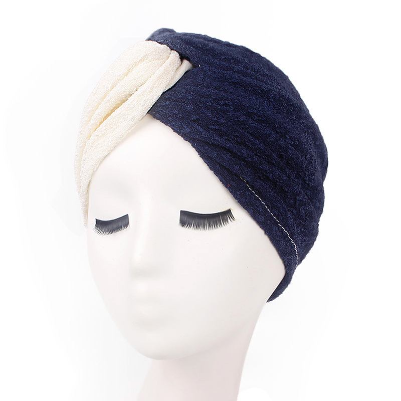 Kvinnor Vintage Muslim Polyester Crossed Chemical Turban Hat Casual Stripe Beanie Cap