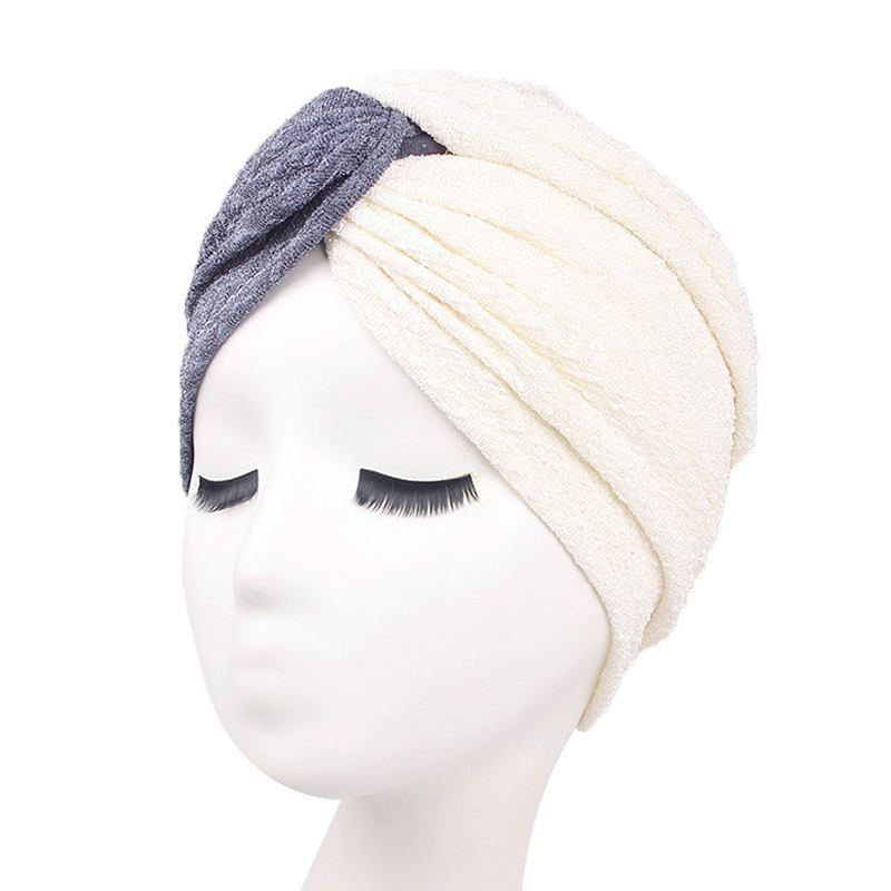 Kvinnor Vintage Muslim Polyester Crossed Chemical Turban Hat Casual Stripe Beanie Cap