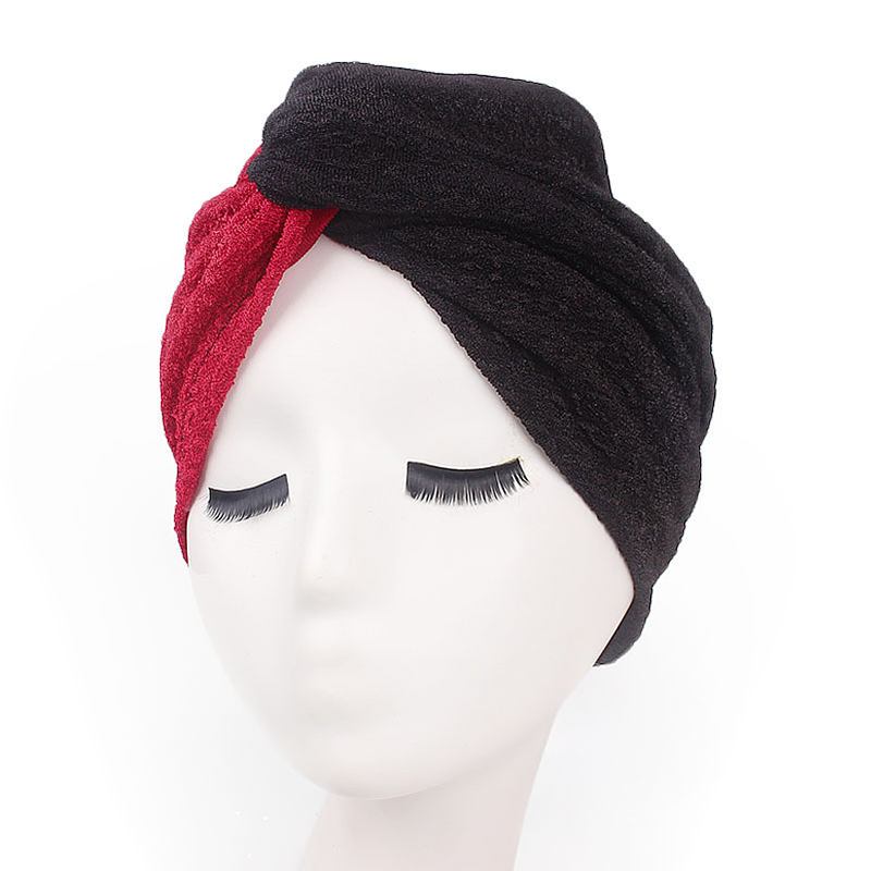 Kvinnor Vintage Muslim Polyester Crossed Chemical Turban Hat Casual Stripe Beanie Cap