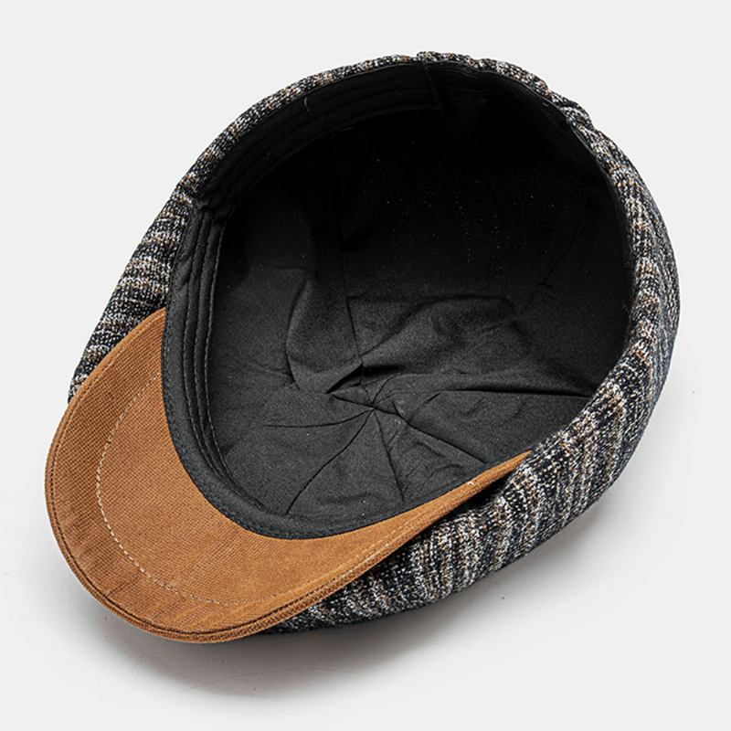 Män Blandad Färg Stickad Galler Kupol Patchwork Åttakantig Mössa Platt Mössa