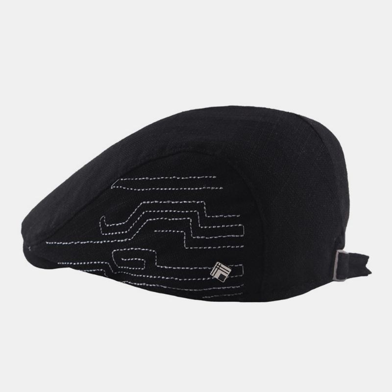 Män Bomull Linne Broderi Vanlig Färg Justerbar Casual Flat Hat Fram Hat Basker Hat