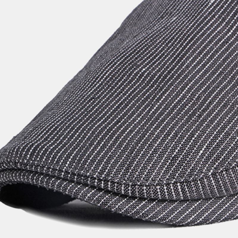 Män Bomull Linne Pinstripe Basker Cap Brittisk Retro Metalletikett Justerbar Casual Flat Cap