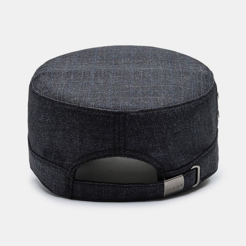 Män Bomull Mörk Galler Bokstav Metalletikett Utomhussolskydd Fritidsskydd Militärhatt Platt Keps Peaked Cap