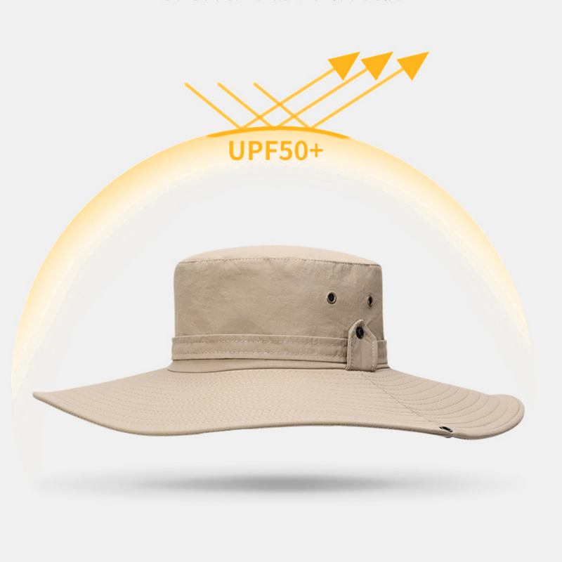 Män Bred Brätte 12 cm Utomhusfiske Klättring Uv-skydd Solskydd Slittålig Bucket Hat Som Andas