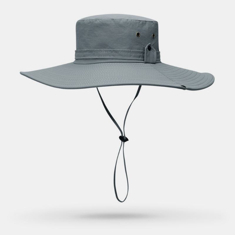 Män Bred Brätte 12 cm Utomhusfiske Klättring Uv-skydd Solskydd Slittålig Bucket Hat Som Andas