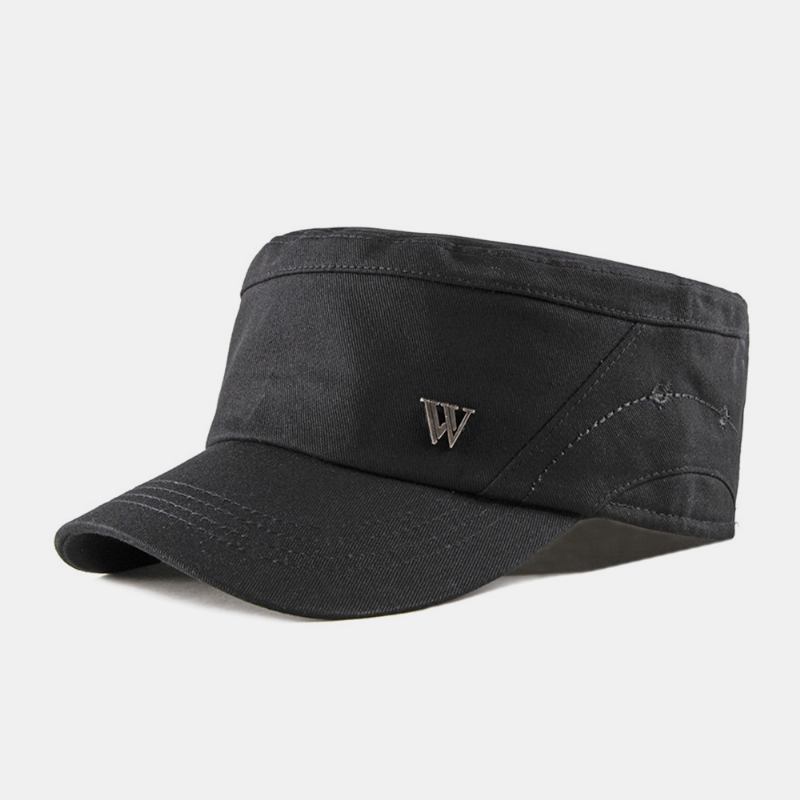 Män Bred Brätte Brev Metalletikett Platt Keps Casual Outdoor Solskydd Militär Cap Peaked Cap