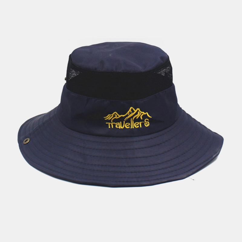 Män Brev Broderimönster Mesh Andas Snabbtorkande Utomhusfiske Klättring Solskydd Bucket Hat