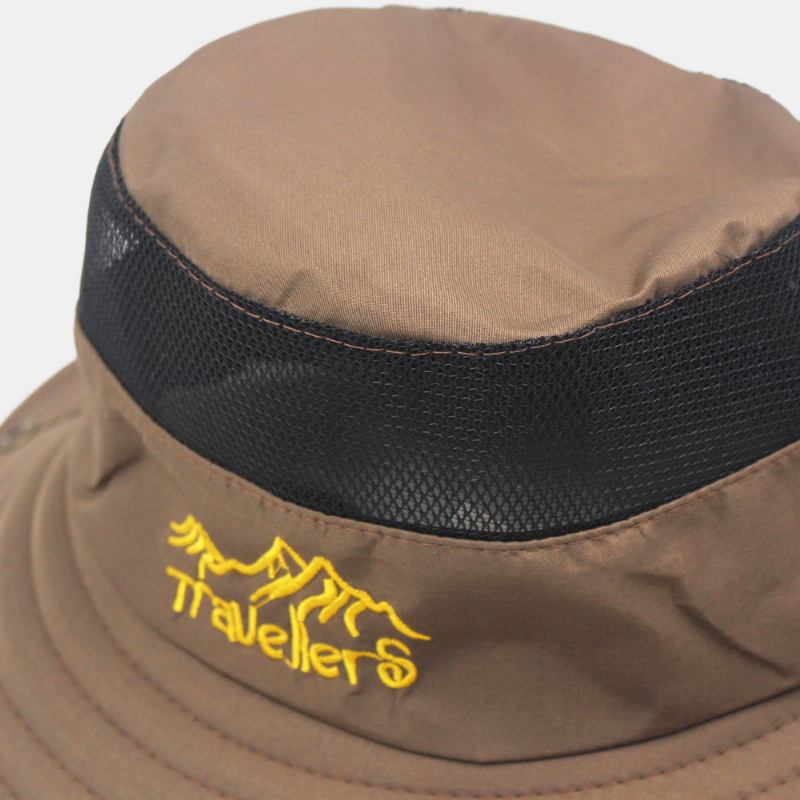 Män Brev Broderimönster Mesh Andas Snabbtorkande Utomhusfiske Klättring Solskydd Bucket Hat