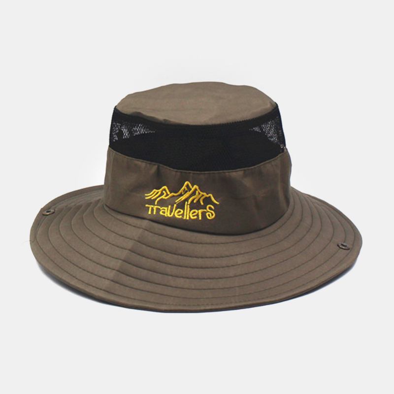 Män Brev Broderimönster Mesh Andas Snabbtorkande Utomhusfiske Klättring Solskydd Bucket Hat