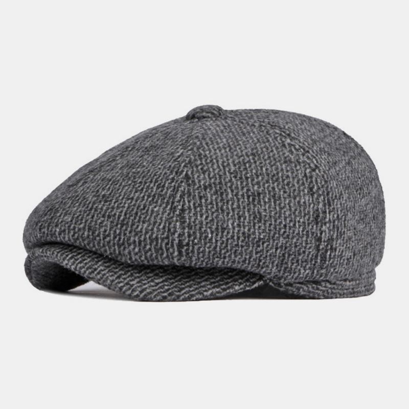 Män Brittisk Retro Hörselskydd Ylle Åttkantig Hatt Medelålders Och Äldre Vinter Varmt Cool Skydd Newsboy Hatt