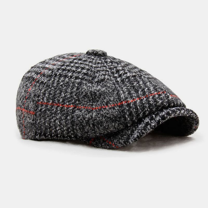 Män Brittisk Stil Retro Målare Gallermönster Mode Fritidshållning Håll Varm Framåt Hatt Basker Hatt Åtkantig Keps