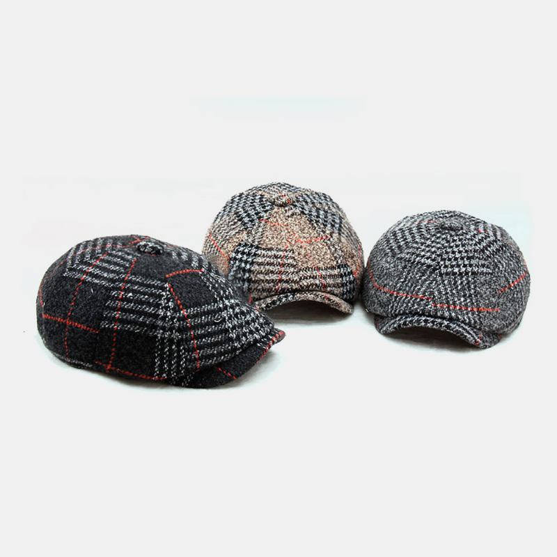 Män Brittisk Stil Retro Målare Gallermönster Mode Fritidshållning Håll Varm Framåt Hatt Basker Hatt Åtkantig Keps