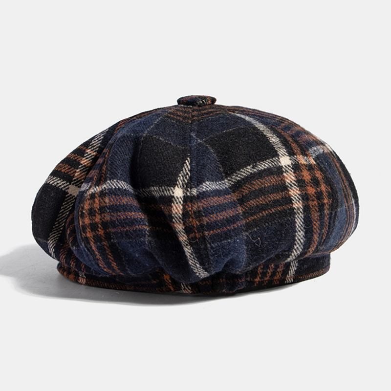 Män Casual Personlighet Rutigt Mönster Newsboy Hat Åttakantig Keps Basker Hatt