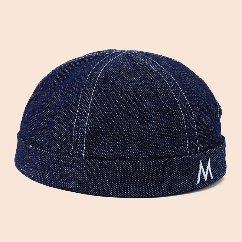 Män Denim Dome Brev Broderi Hyresvärd Keps Hip Hop Sommar Solskydd Justerbar Brättelös Mössa Döskalle Keps