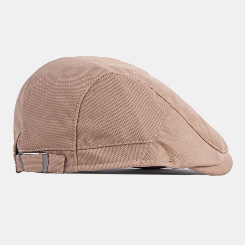 Män Enfärgad Mesh Andningsbar Basker Keps Brittisk Retro Justerbar Metalletikett Målare Keps Framåt Cap Flat Hat