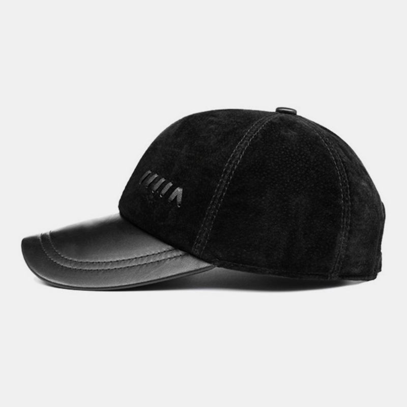 Män Fårskinn Dome Kort Brätte Baseball Keps Vinter Utomhus Varm Winproof Sunshade Läder Hatt