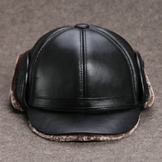 Män Fårskinn Förtjockning Vintervärme Baseballkeps Inbyggt Öronskydd Hörselkåpor Design Medelålders Äldre Läderhatt