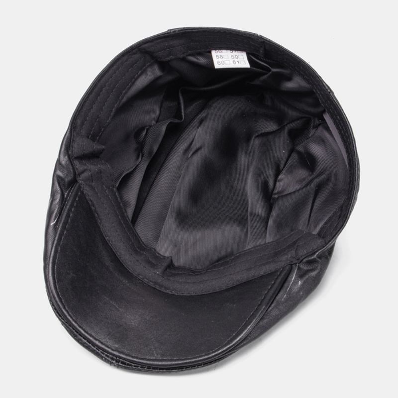Män Fårskinn I Äkta Läder Håller Varmt Gittermönster Casual Universal Vik Solid Framåt Hatt Basker Hatt